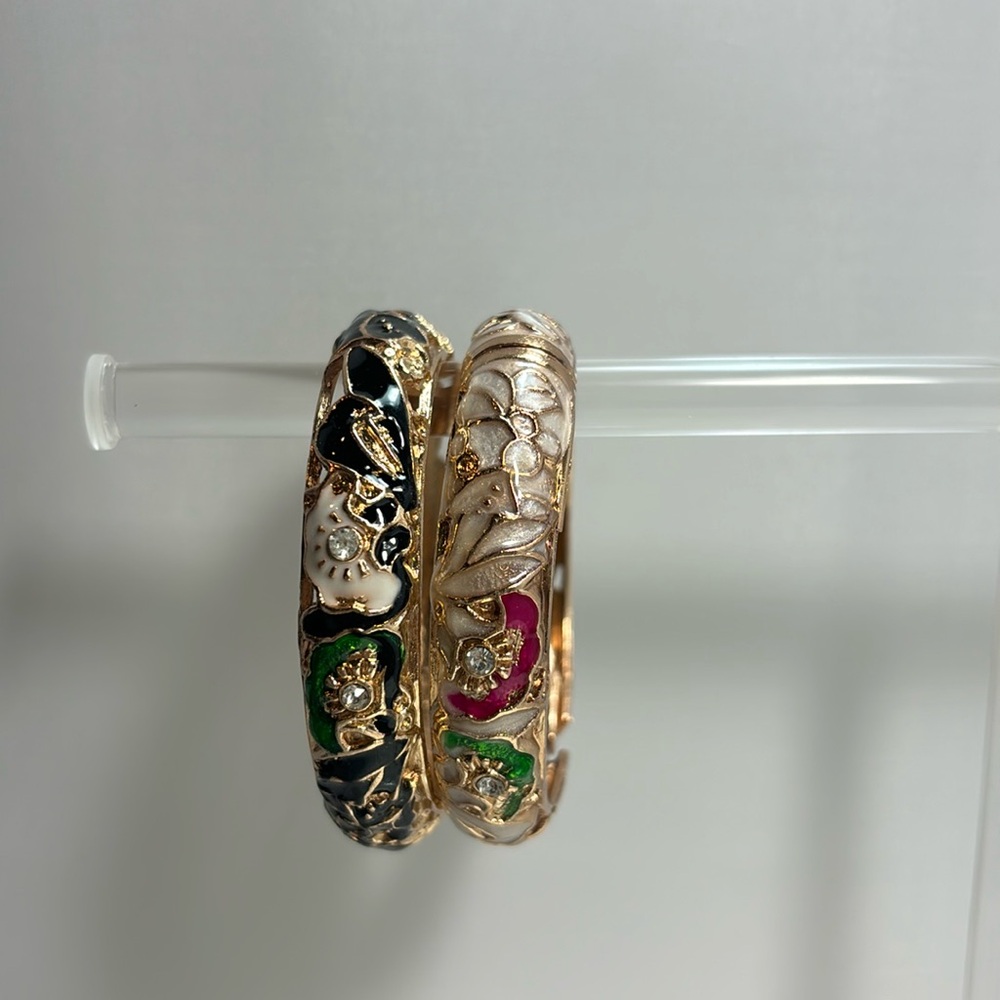 New Handcrafted Cloisonne Bangle Bracelets Golden Enamel Metal Handcuff